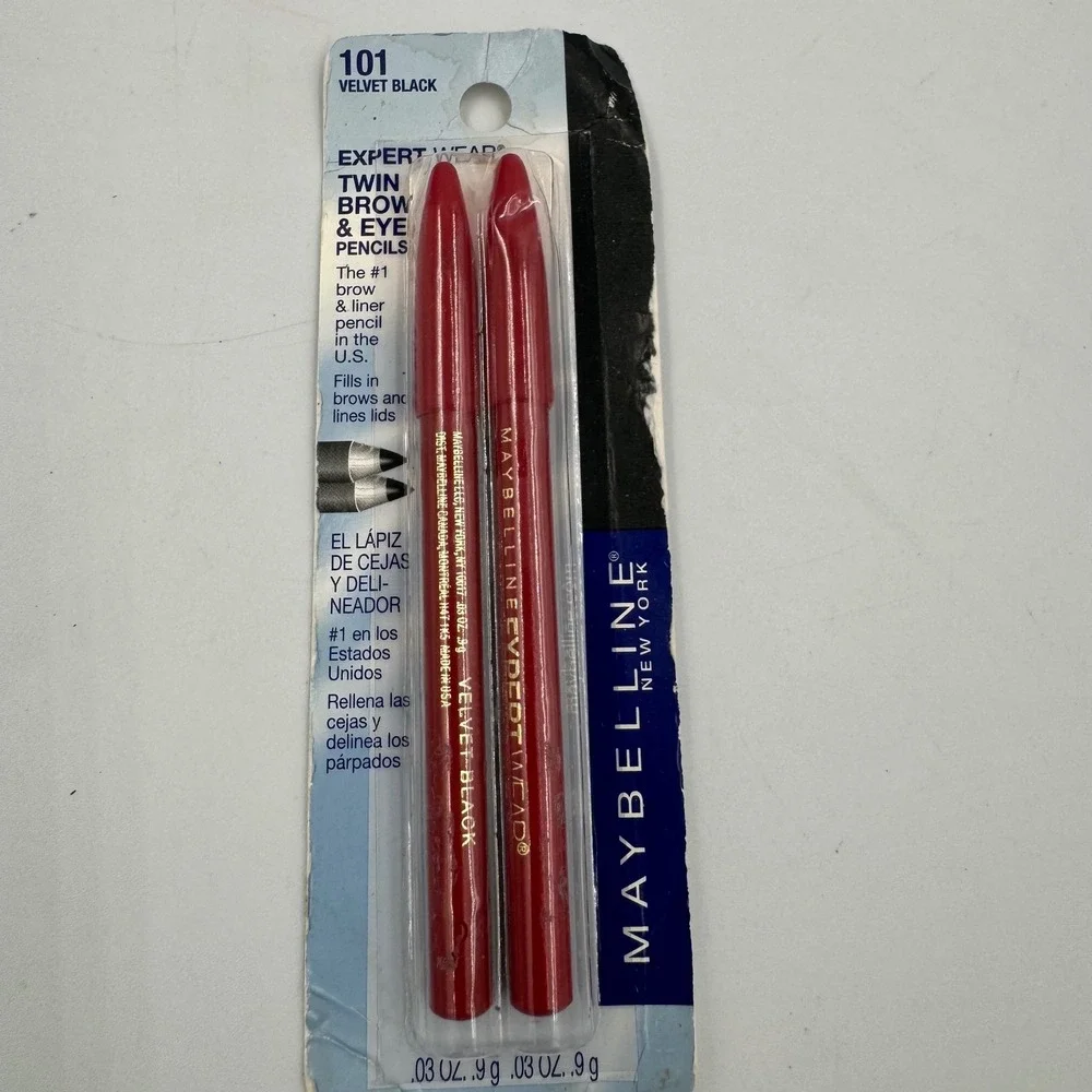 Maybelline Brow‎ & Eye Pencils Women 101 Velvet Black Expert Wear Twin NEW